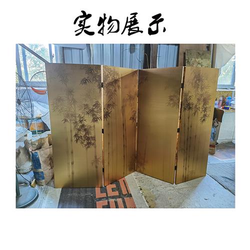 屏风 金箔中式复古实木简易屏风隔断玄关客厅茶室办公装饰遮挡折