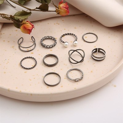 simple knuckle rings 10 pcs black joint ring set简约关节戒指
