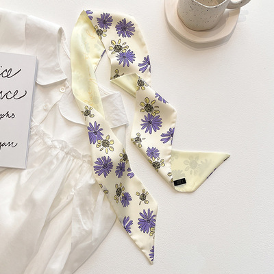 2022 New Silk Skinny Scarf for Hair Women Ribbon Hairbands F