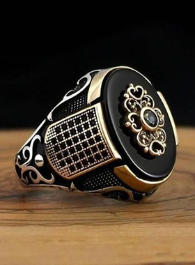 Retro Handmade Turkish Ring For Men Vintage Double Swords Bl