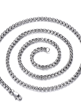 钢潮配链男素链简约链方钛细链灯笼HipHop盒子项链嘻哈珍珠链子金