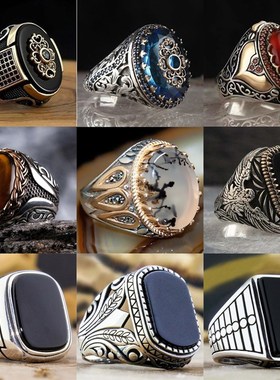 Retro Handmade Turkish Ring For Men Vintage Double Swords Bl