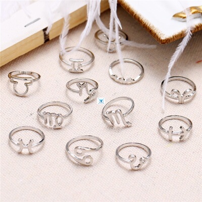 New Couple Ring Set Gold Sliver Zodiac Sign Rings Set For