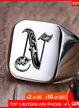 Vnox Retro Initials Signet Ring for Men 18mm Bulky Heavy Sta