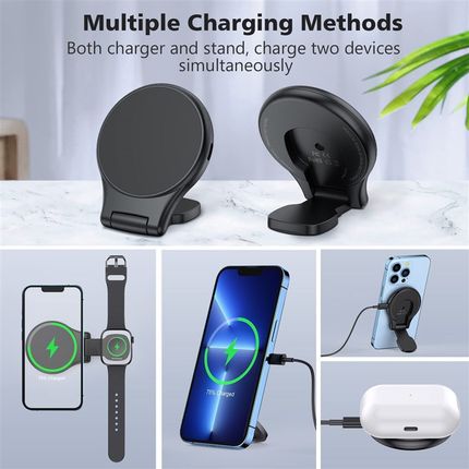 Bonola Magnetic Wireless Charger 3 in 1 Stand Foldable for i