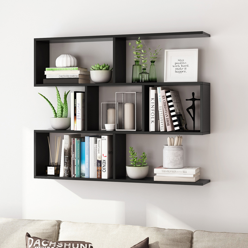墙上置物架实木壁挂书架客厅背景墙吊柜墙壁柜储物柜卧室创意书柜