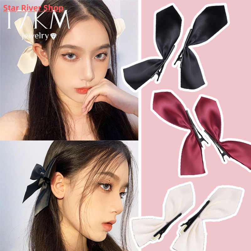 17KM Korean 2Pcs Black Chiffon Bow Hairpin Hair Clip For Gir