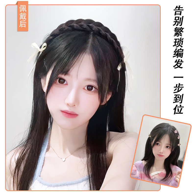 鱼骨辫假发发箍女仿真发增高颅顶盘发神器麻花辫发卡编发头箍一体
