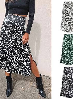 2021 New Sexy Leopard Print Chiffon Split Skirt Casual Fashi
