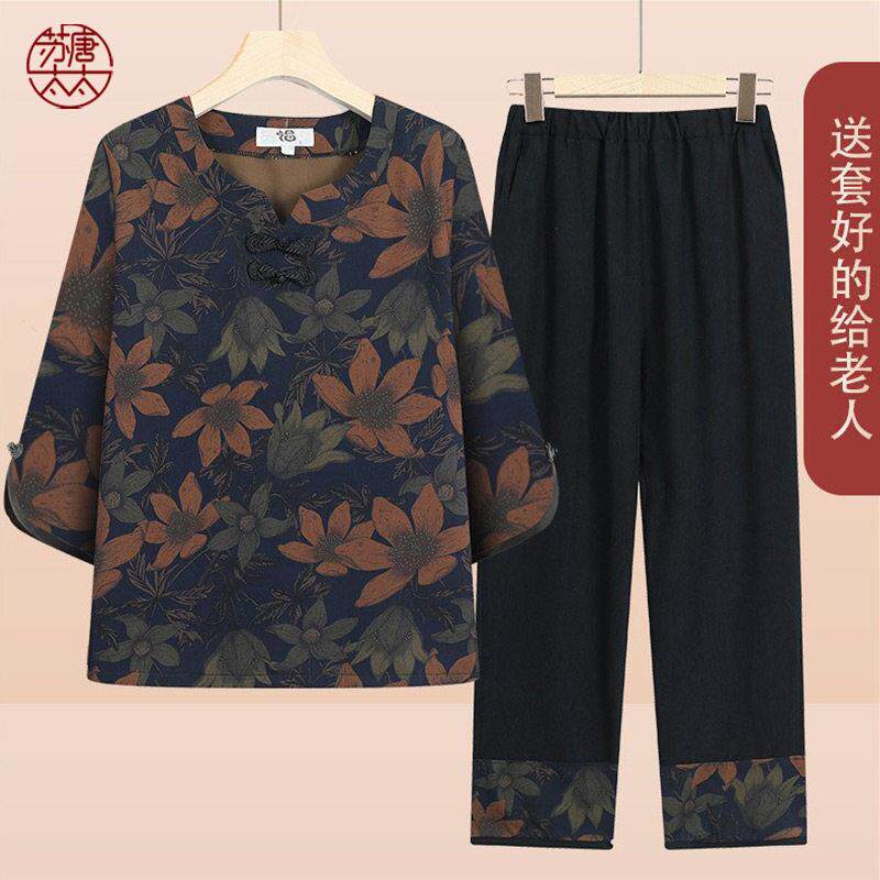 奶奶夏装套装女中老年人夏季妈妈中老年女装