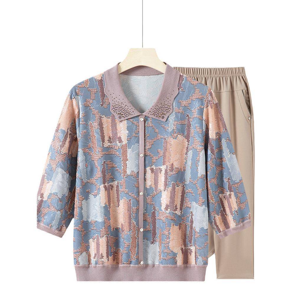 采购产品妈妈的夏天翻领t恤套装,中年和老年人的衣服,妇女的上