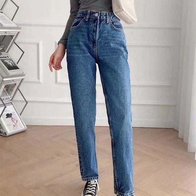 Tangada 2022 Fashion Women Casual Blue Jeans Pants Long Trou
