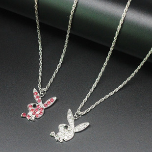 极速Fashion Cute Long Ear Bunny Pendant Necklaces Charm Neck