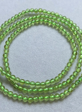 天然橄榄石三圈佛珠手链通透翠绿色水晶多圈项链手串饰品礼物女