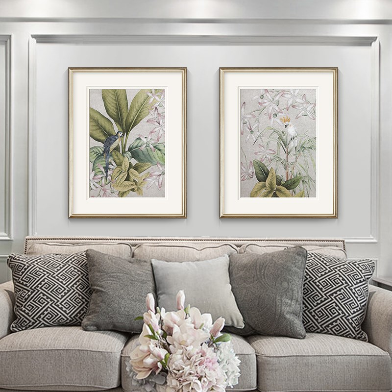 网红美式乡村复古鸟植物过装饰画客厅沙发背景墙花卧室玄关道轻奢图片