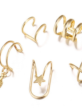 12PC Gold Leaves Ear Cuff Black Non-Piercing Ear Clip