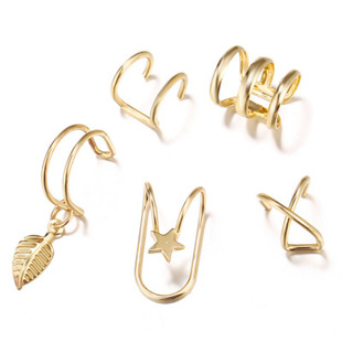 12PC Gold Leaves Ear Cuff Black Non-Piercing Ear Clip