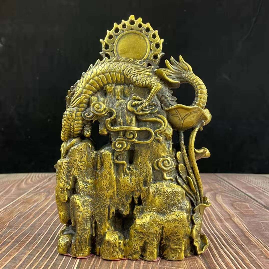 福黄铜观音菩萨佛像摆件黄铜骑观音家用供奉
