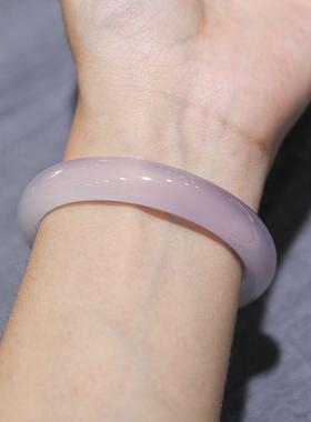 玉髓手镯天然紫罗兰冰种玉镯条镯子少女玛瑙女白飘淡紫扁窄玉细款