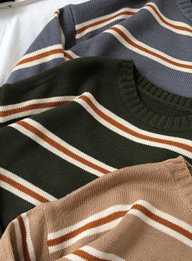 极速Vintage Stripe Sweaters Women Loose Oversize Korean Styl