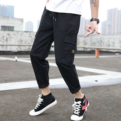 裤子男韩版潮流春季男生运动裤9分裤休闲长裤宽松束脚工装裤小脚