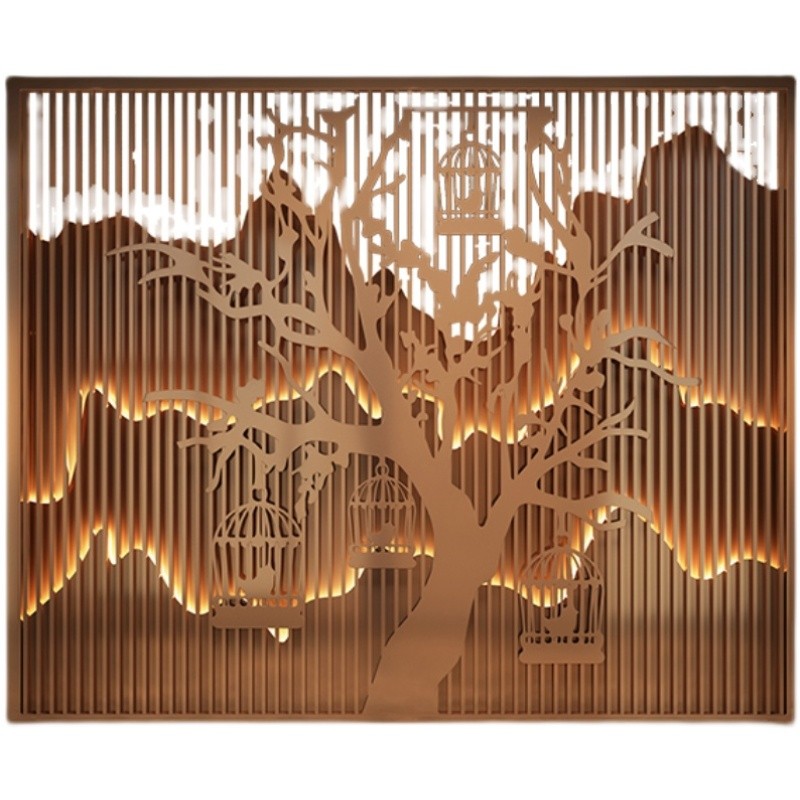 不锈钢屏风隔断户外庭院迎门墙金属别墅园林假山瀑布流水景观定制