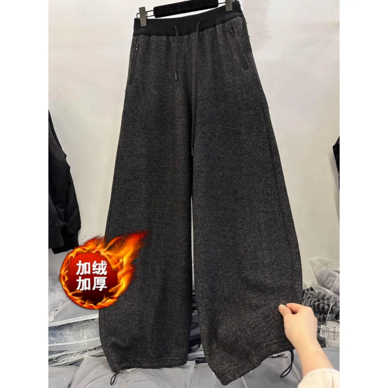 高腰宽松显瘦2025秋冬新款加绒加厚弯刀裤卫裤休闲阔腿大码卫裤