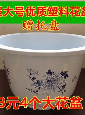 花卉盆栽白色塑料有孔透气花盆果树蔬菜种植盆特大号圆形  赠托盘