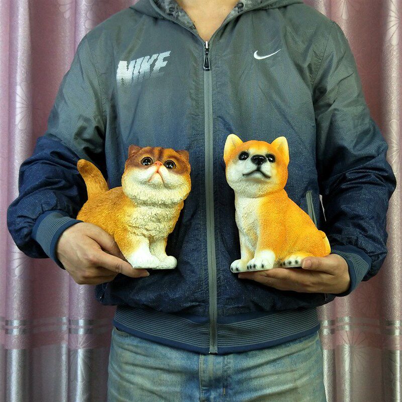 仿真小狗狗可爱猫咪摆件泰迪斗牛柴犬幼犬模型店铺新房装饰品礼物
