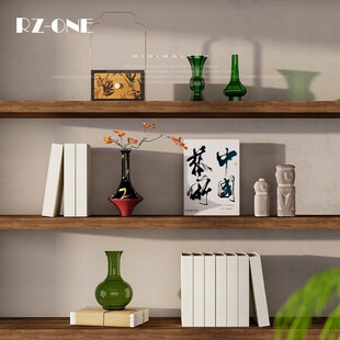 新中式样板间宋代美学禅意民宿复古软装饰品侘寂风原木风壁柜摆件