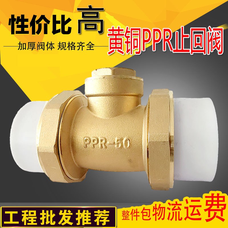 黄铜PPR止回阀热熔双活接焊接全铜挡板逆向防倒流4分2寸63ppr管