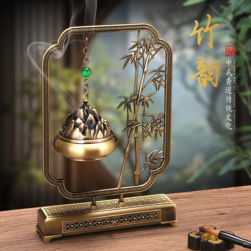 【源头工厂】翠竹兆喜抽屉款新中式熏香吊炉摆件书桌茶室饰品摆件