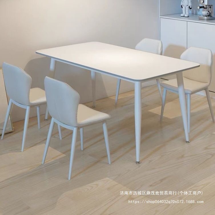 北欧纯白岩板餐桌椅子家用小户型纯黑极简轻奢高级感新款纯黑饭桌