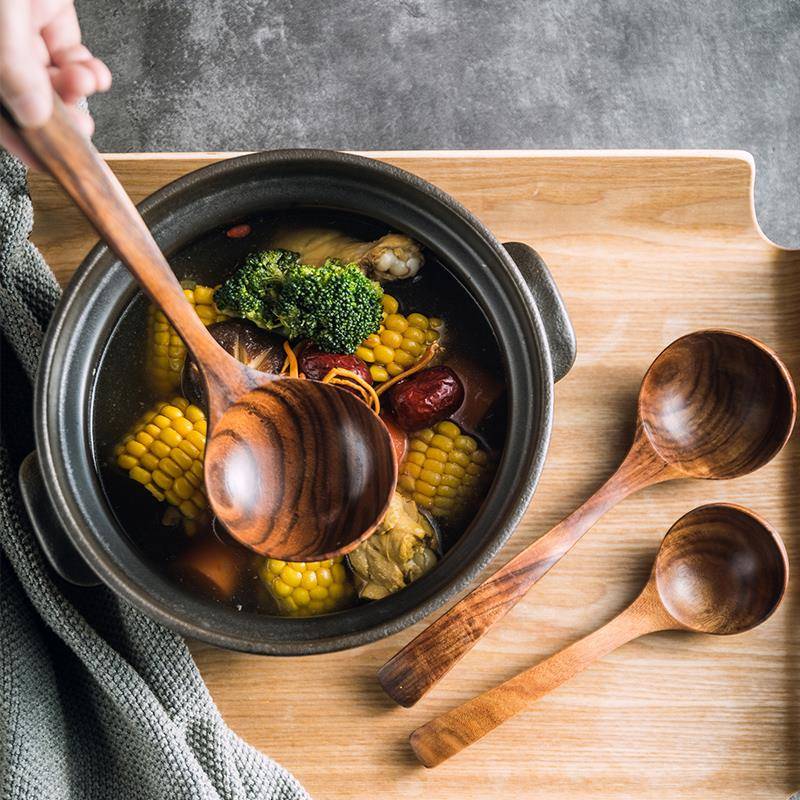 日式长柄勺子大汤勺锅大木勺家用大号盛粥勺木质不粘锅木头勺