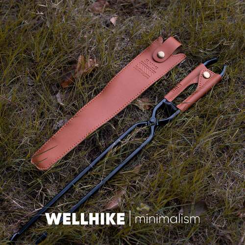 户外露营加长夹火钳大型带皮套碳钢加粗耐腐蚀防火防烫露营烧火钳