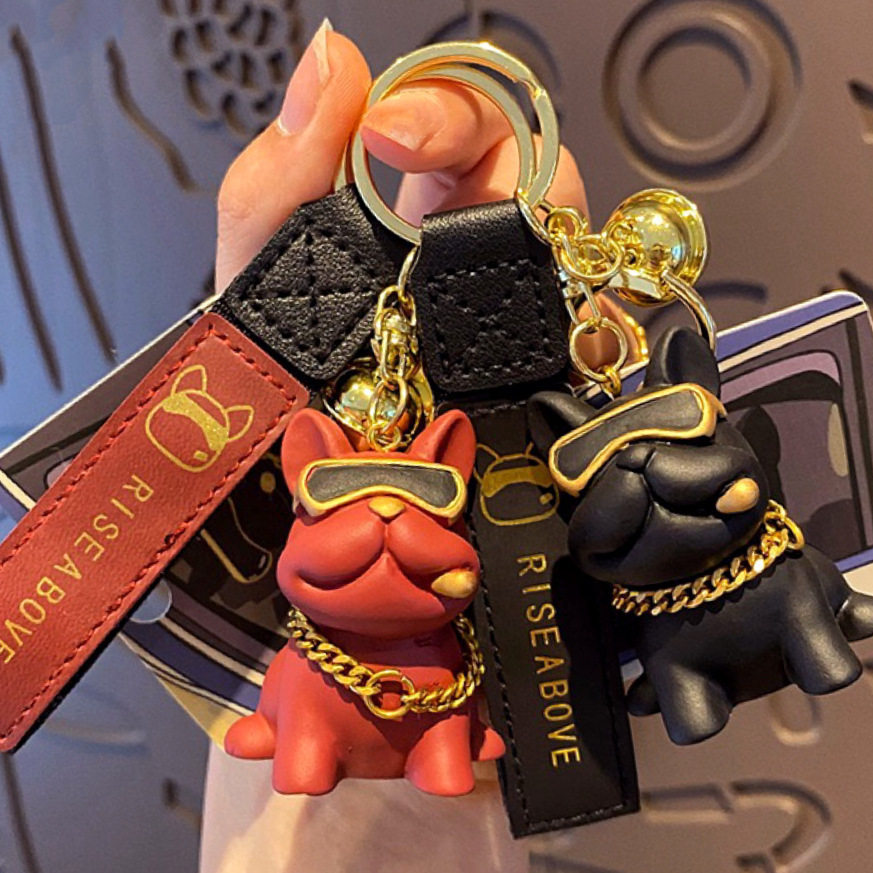潮酷树脂斗牛犬钥匙扣可爱小狗公仔挂件汽车书包钥匙链精致小礼品