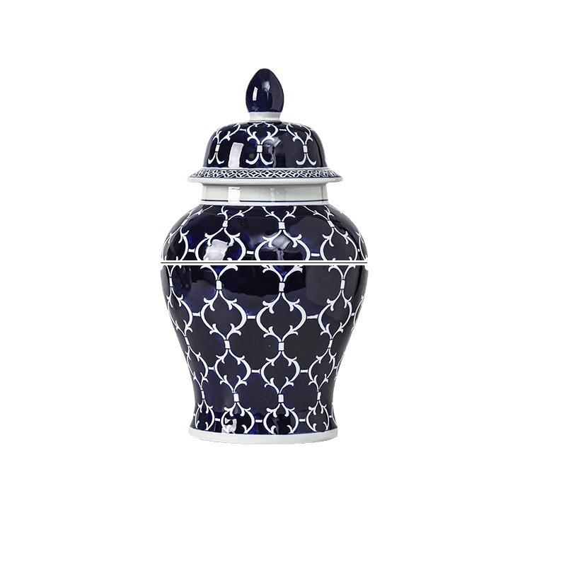 青花罐瓷底陶瓷花瓶新式玄关客中厅摆件蓝储物软YDG装样板间摆设