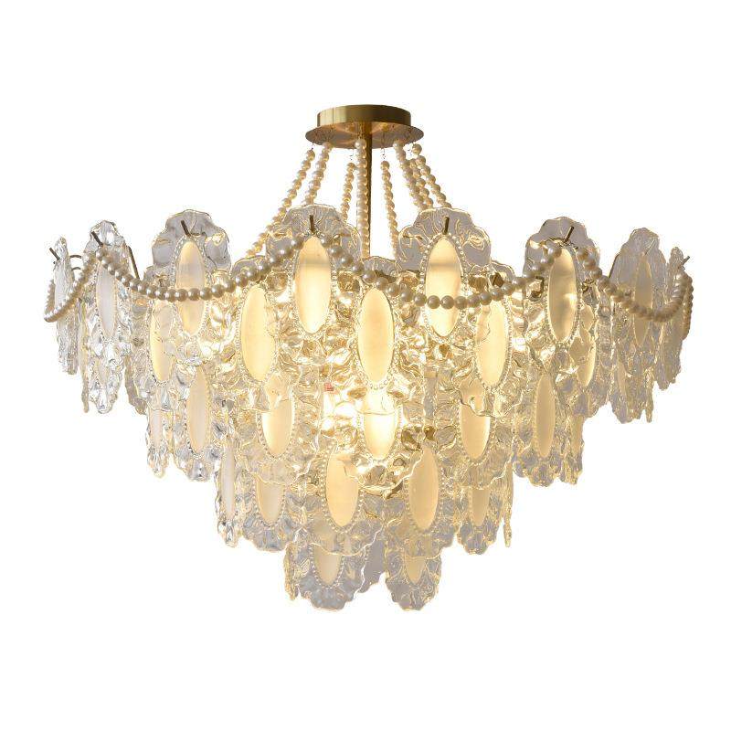 法式水晶吊灯奶油风灯饰玻璃餐厅灯具轻奢2022年新款客厅主卧室灯
