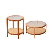 客厅茶几家用小户型阳台茶桌原木风圆形小桌子简约实木边几藤编桌