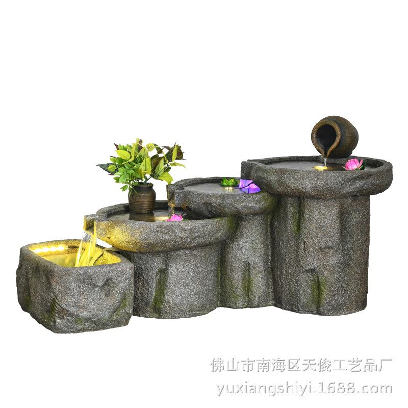 仿古磨盘流水喷泉摆件花园装饰摆件假山喷泉鱼池水景喷泉工艺礼品