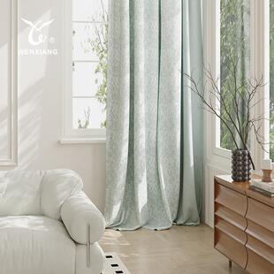 2025设计师款窗帘绿色小清新提花卧室美式高级感遮光窗帘