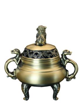 象足龙凤狻猊香炉铜摆件财运袅袅香薰炉双龙家用摆件工艺品三足鼎