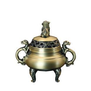 象足龙凤狻猊香炉铜摆件财运袅袅香薰炉双龙家用摆件工艺品三足鼎