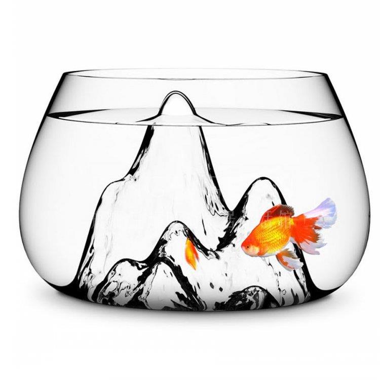 超圆白创意玻璃水形YG001假山鱼缸客厅雪山缸山水缸生鱼态金乌龟