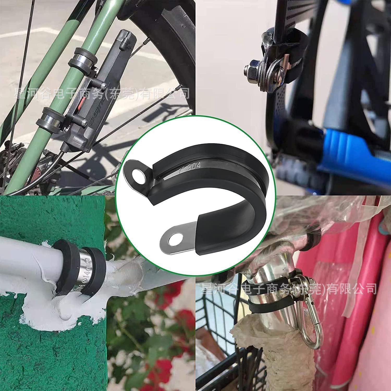 125PCS盒装04不锈钢连胶条卡箍管夹R型骑马卡电线电缆固定夹