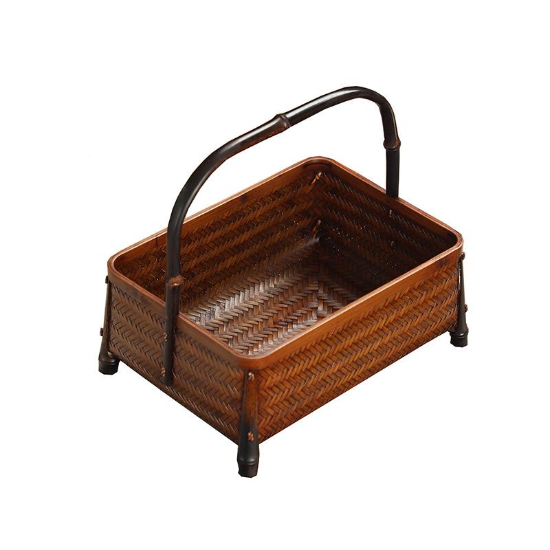 手紫工竹编大漆水提篮复竹筇竹家用收纳KGI筐果篮竹篮子中式古点