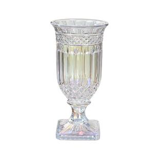 复古浮雕电镀透明玻璃花瓶高脚杯加厚大号水晶水养插花水晶装饰品