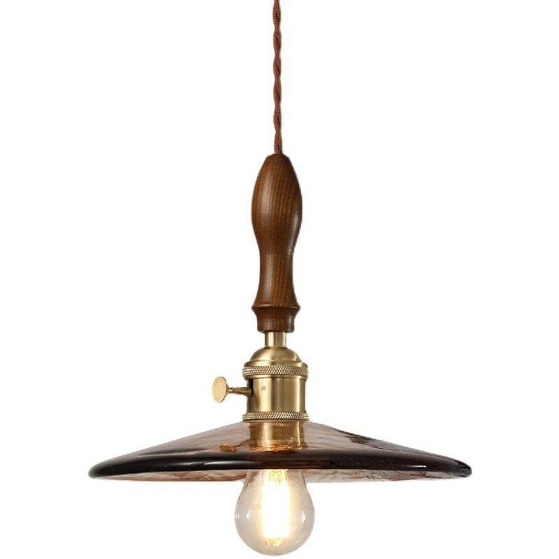 北欧ins黄铜胡桃木琥珀色花纹玻璃吊灯民宿飘窗餐厅床头吧台灯具