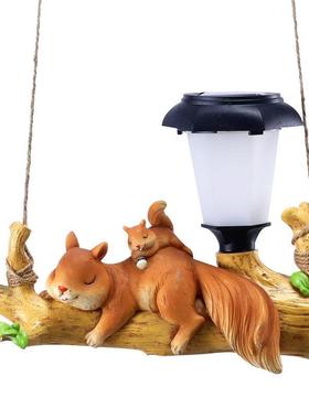 太阳能灯摆件松鼠树懒挂件户外花园草坪树脂装饰创意装饰景观摆设