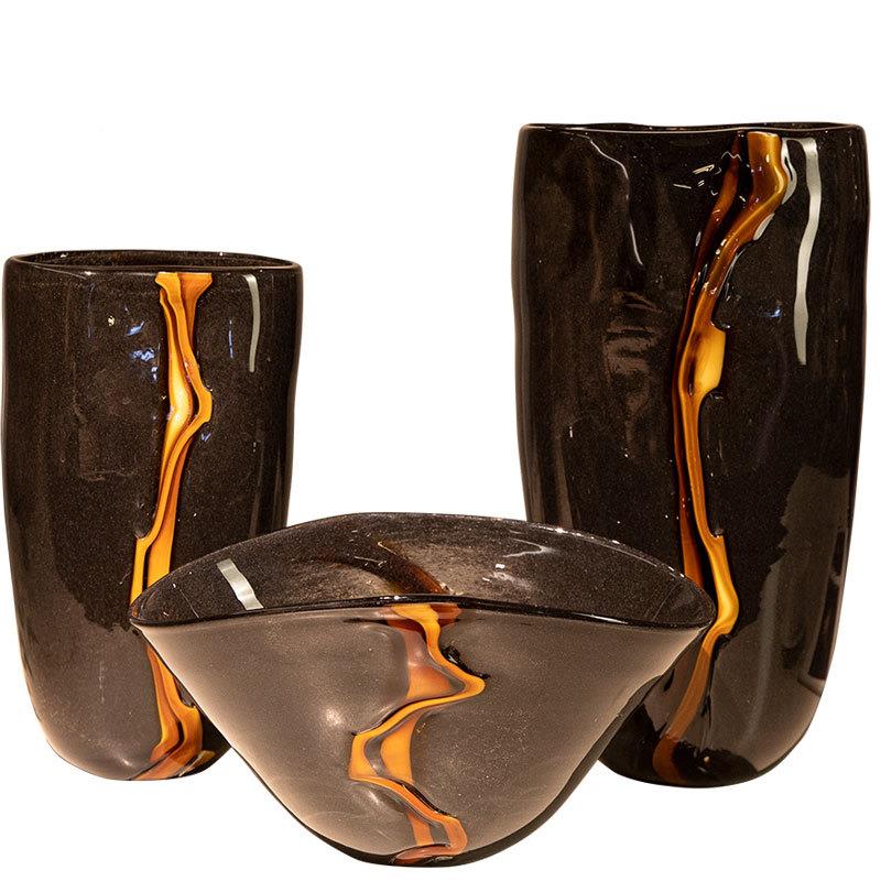 高插瓶级黑色橘水纹复古花器软ali-7262装摆感件花样板房现代装饰